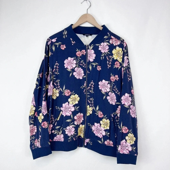 TORRID Jackets & Blazers - TORRID Navy Floral Twill Bomber Jacket Size 3